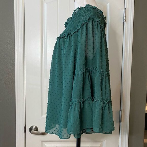 Entro Green Off Shoulder Blouse Swiss Dot Cropped Sleeves - Picture 7 of 11